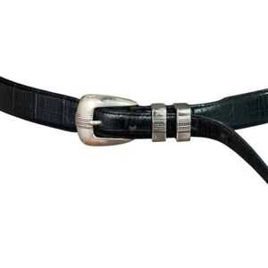 JOS A BANK Black Crocodile Texture Italian Leather Silver Buckle Dress Belt 40